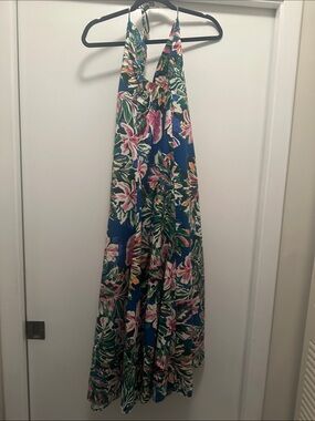 Dress Forum Blue Tropical Floral Halter Maxi Dress